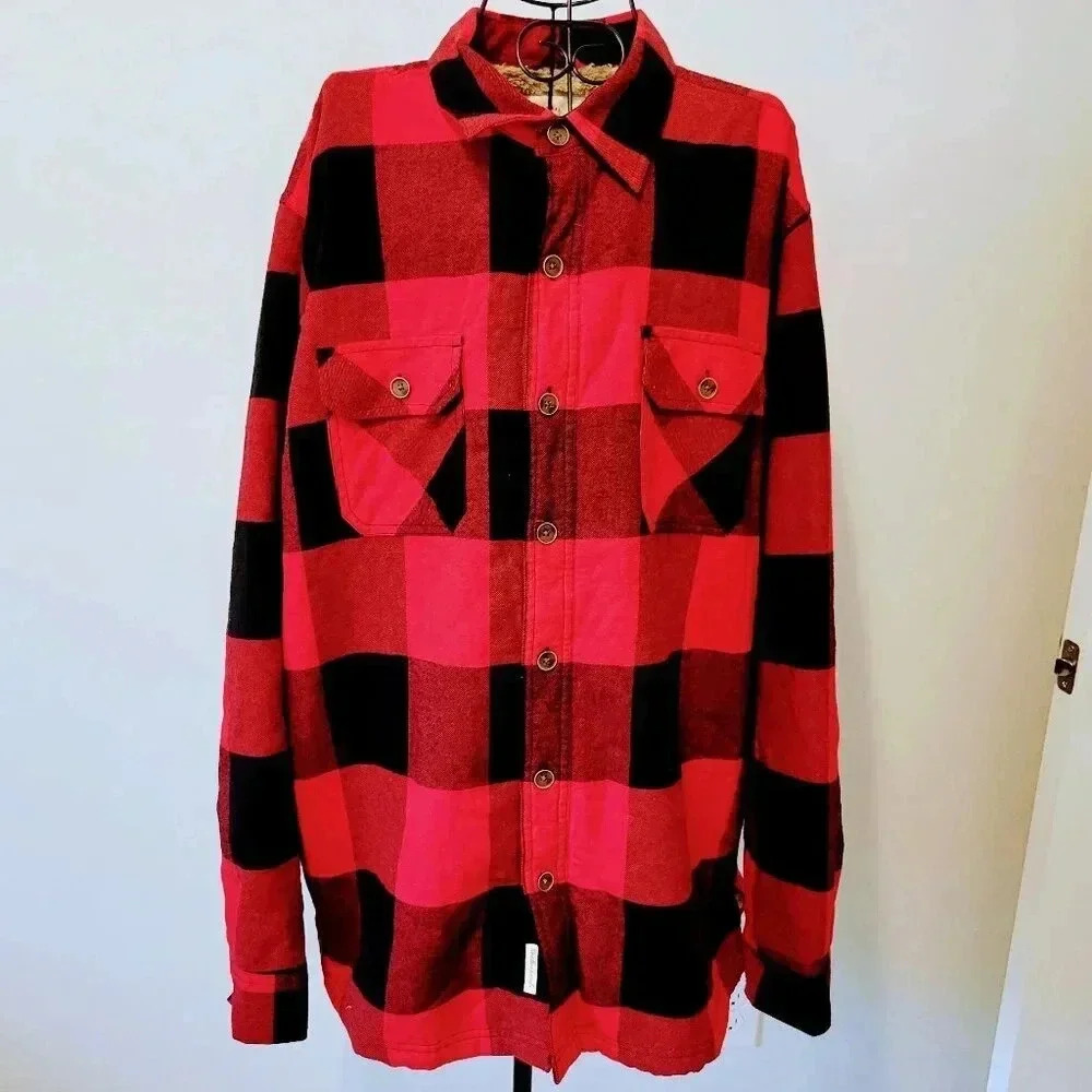 Weatherproof Red and Black Plaid Casual Button Down Shirt